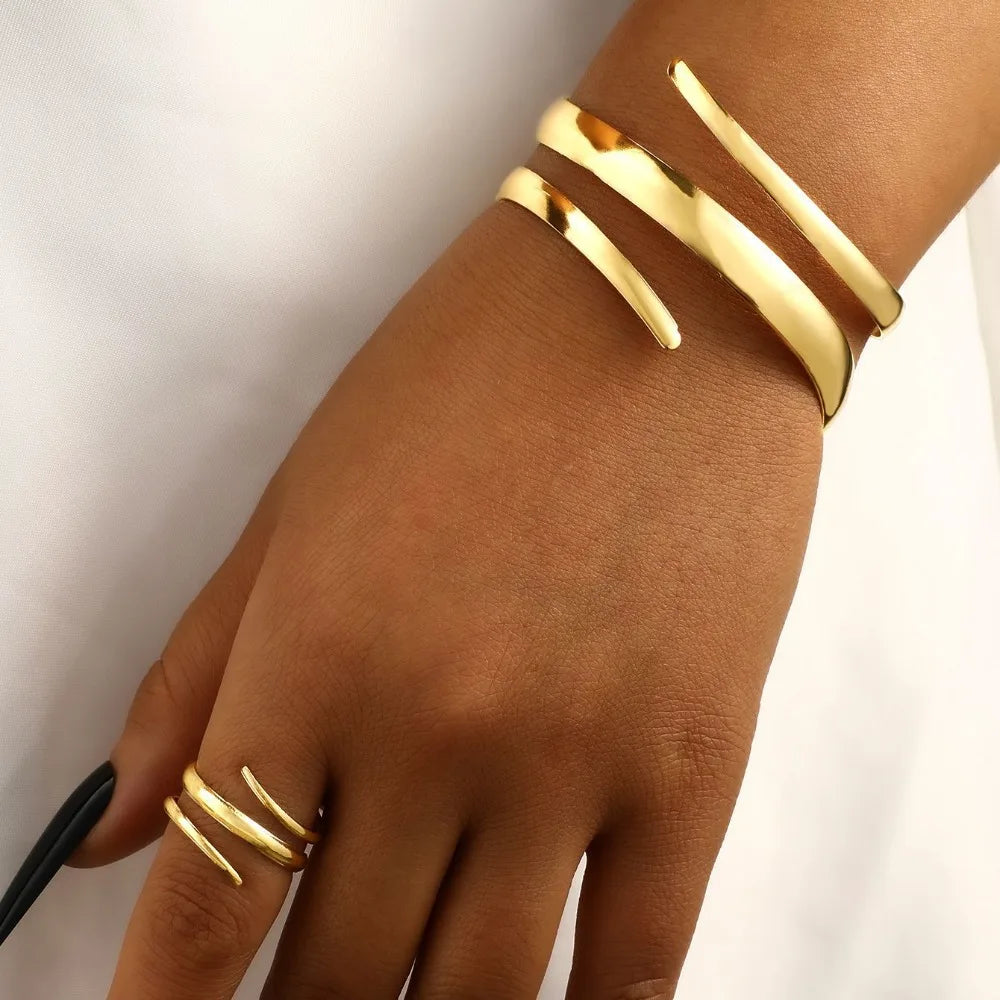 Thick Bracelet and Ring Jewelry Set