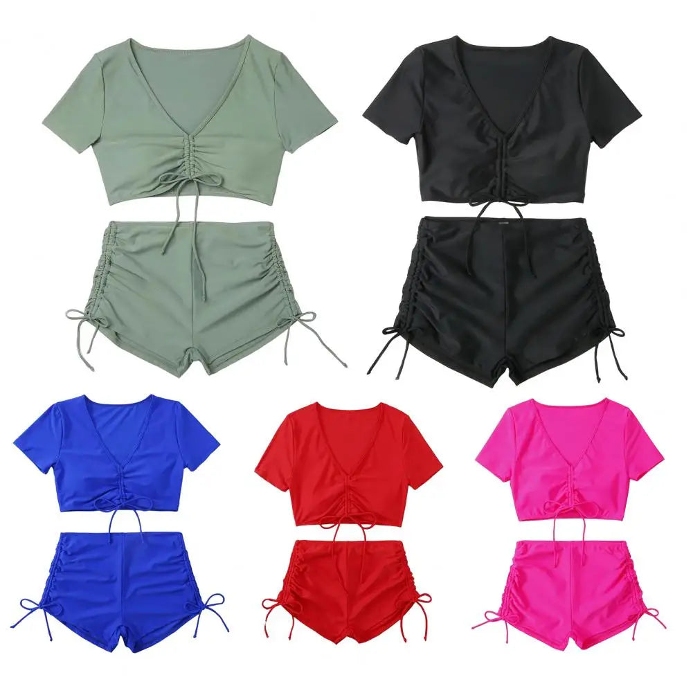 Womens V-Neck Short Sleeve Summer Bikini Set