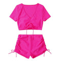 Womens V-Neck Short Sleeve Summer Bikini Set