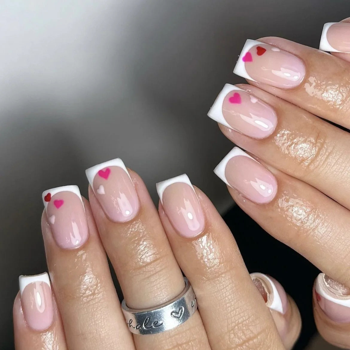 24Pcs French Tip Handmade Press On Nails With Glue