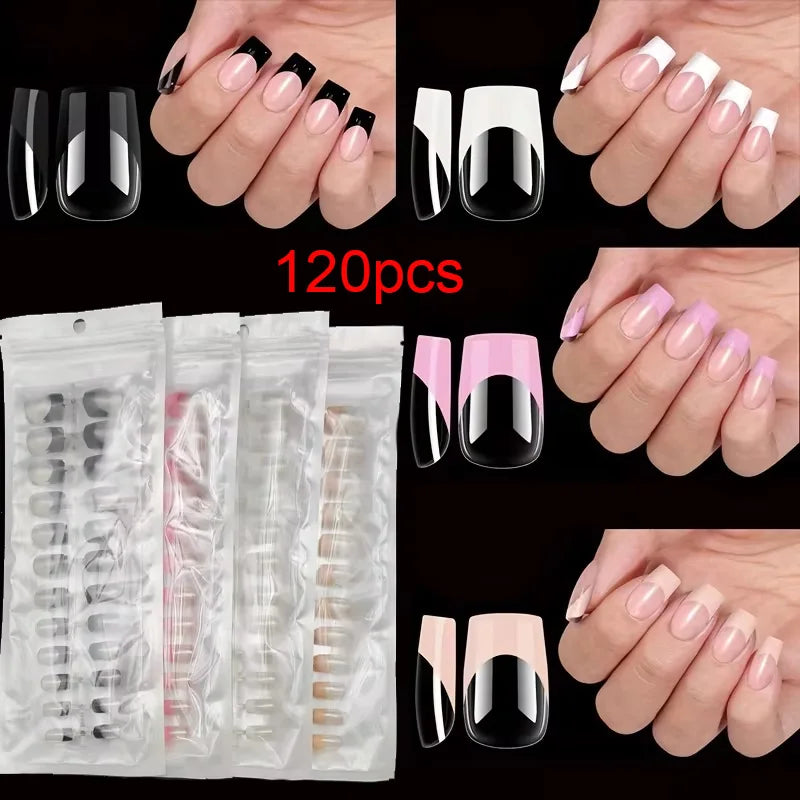 Multi-Color Medium-Length 120-Piece Square-Shaped Press-On Nails,