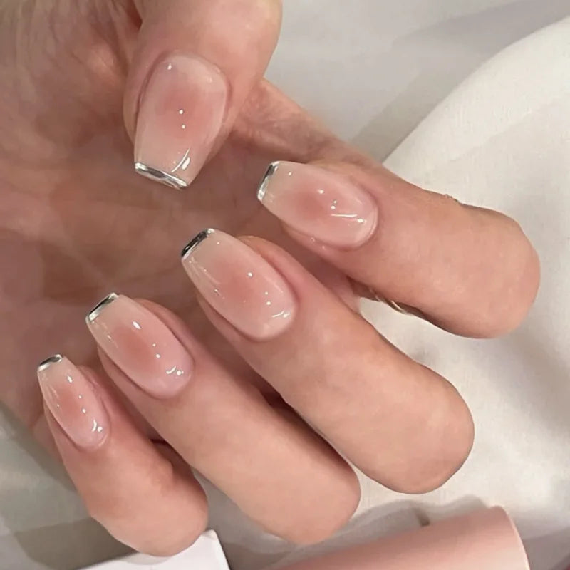 24Pcs French Tip Handmade Press On Nails With Glue