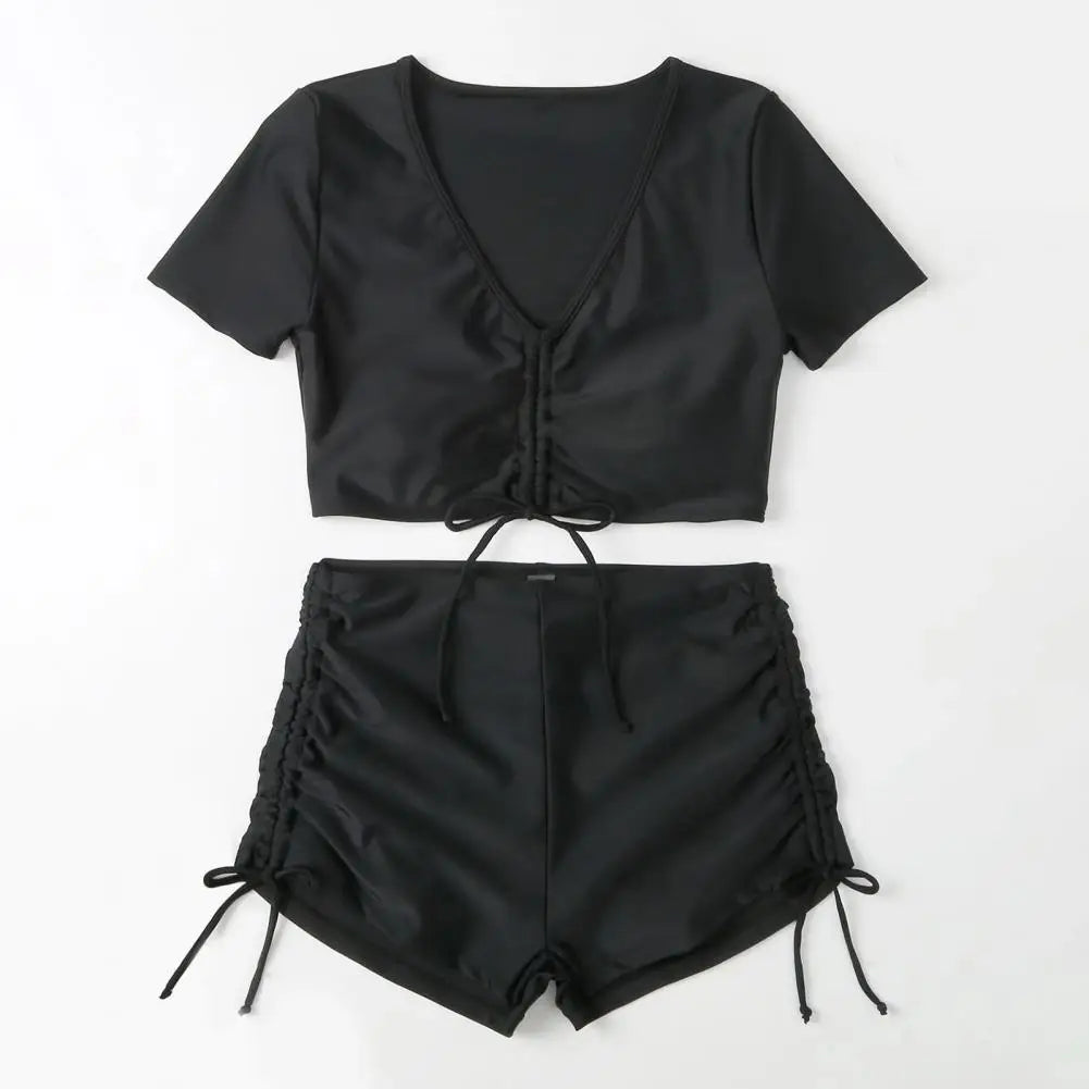 Womens V-Neck Short Sleeve Summer Bikini Set