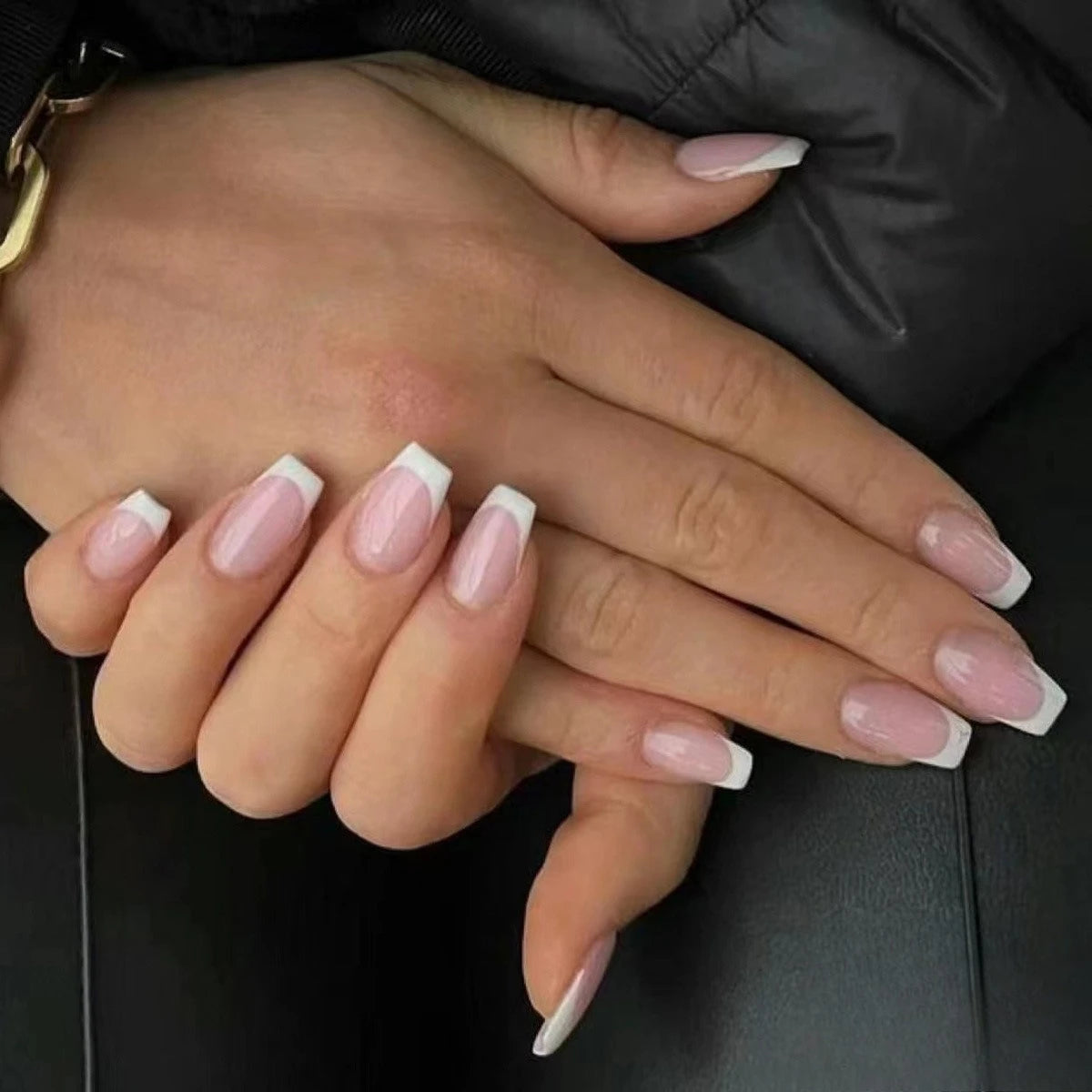 24Pcs French Tip Handmade Press On Nails With Glue