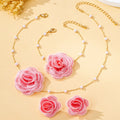 Women Jewelry Set Elegant Fabric Flower Pearl Necklace, Bracelet ,Stud Earrings