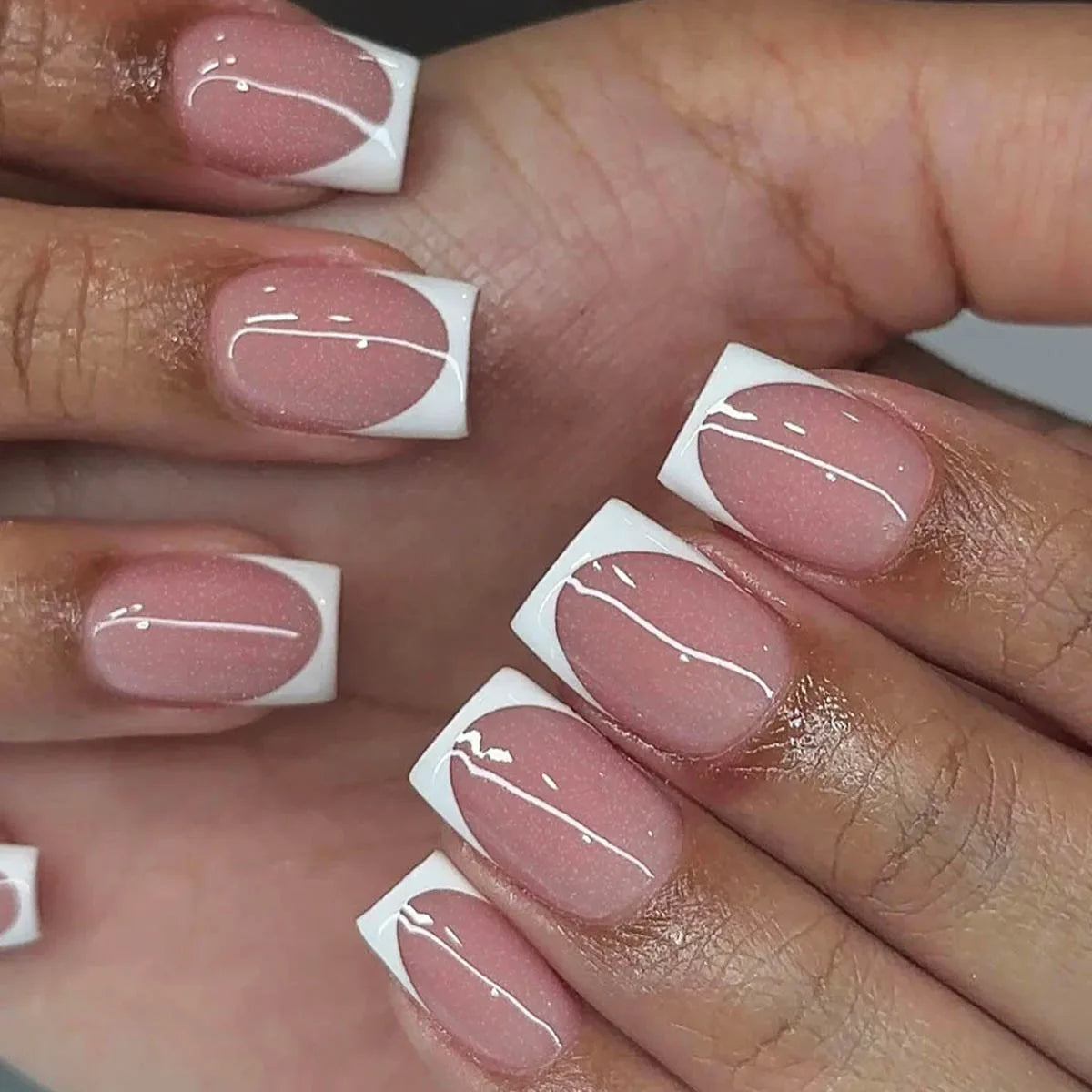 24Pcs French Tip Handmade Press On Nails With Glue