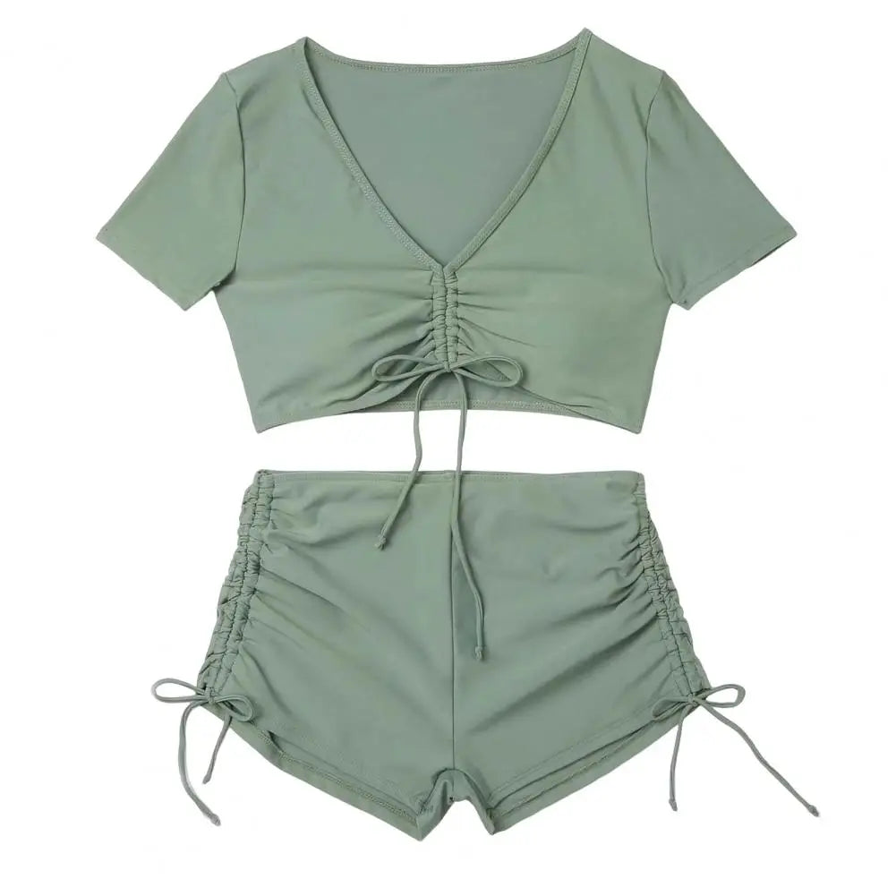 Womens V-Neck Short Sleeve Summer Bikini Set