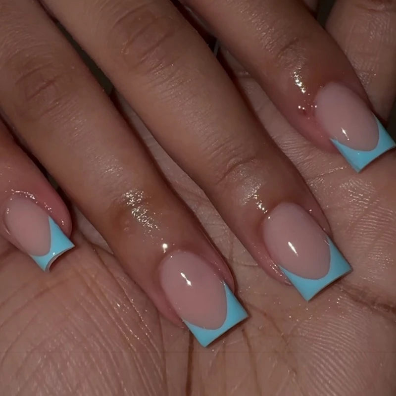 24Pcs French Tip Handmade Press On Nails With Glue