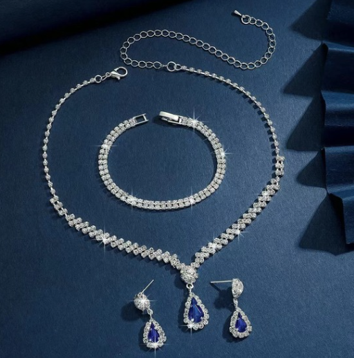 Sparkling Jewelry Set for Women, Earrings, Necklace, Bracelet,
