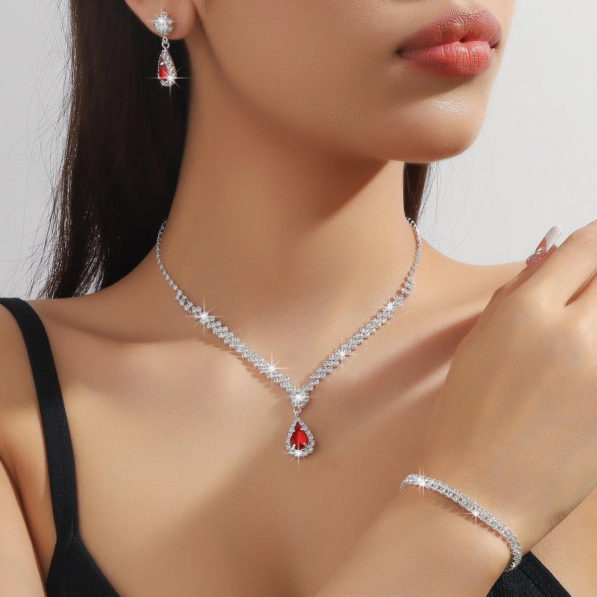 Sparkling Jewelry Set for Women, Earrings, Necklace, Bracelet,