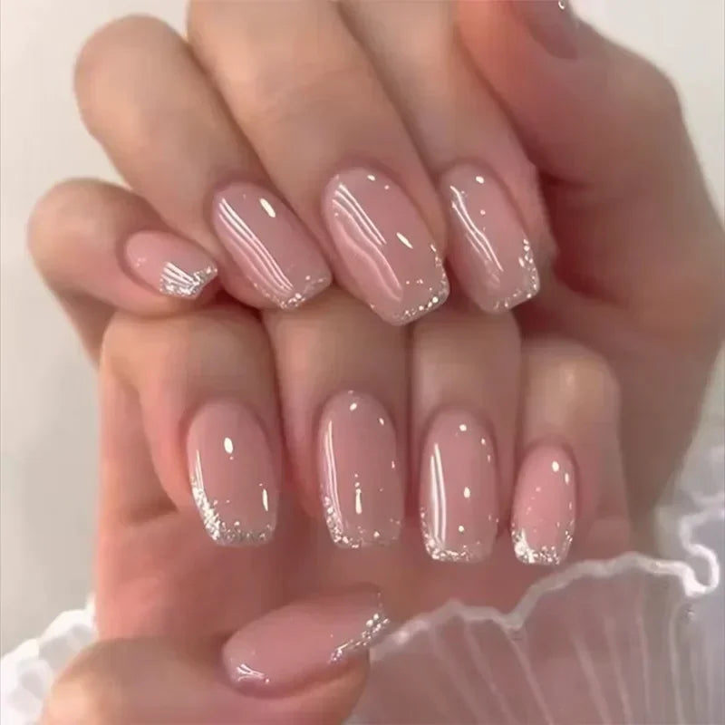 24Pcs French Tip Handmade Press On Nails With Glue